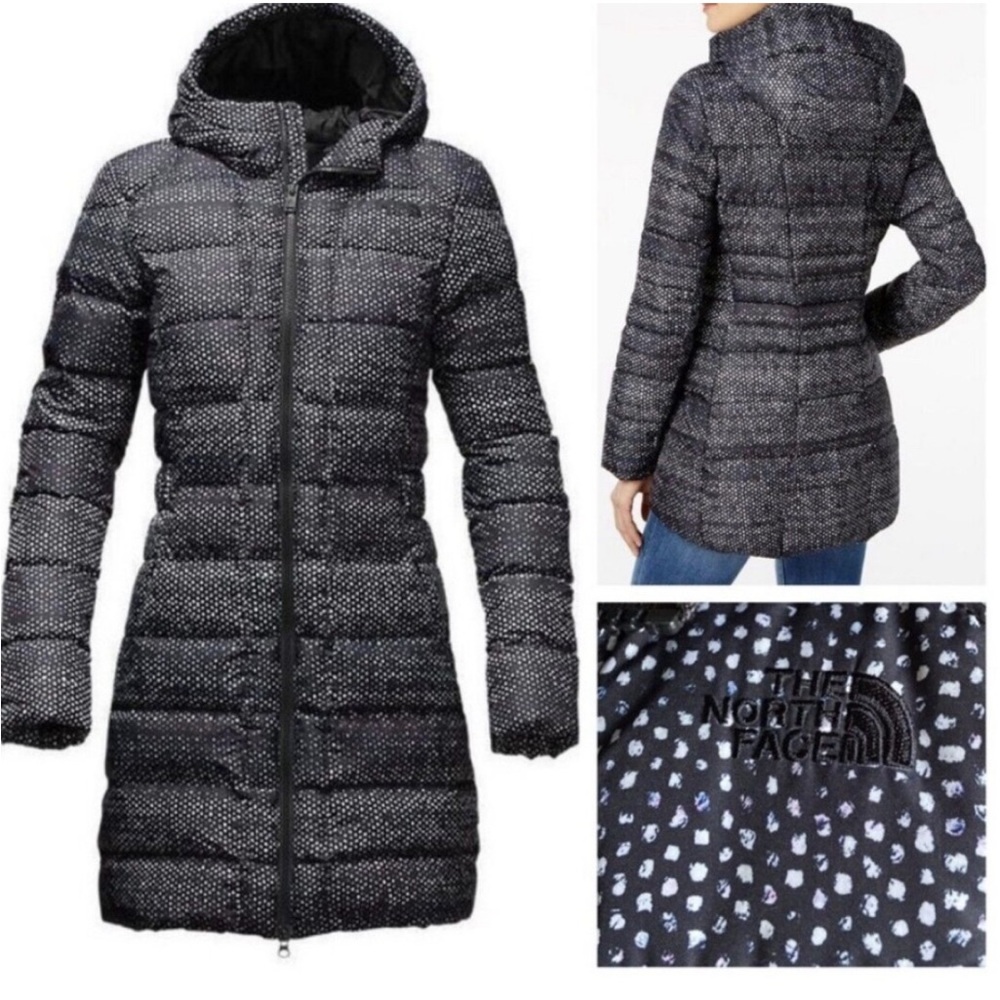 The North Face Women's Black Speckled Gotham black Donegal Hooded Puffer Coat